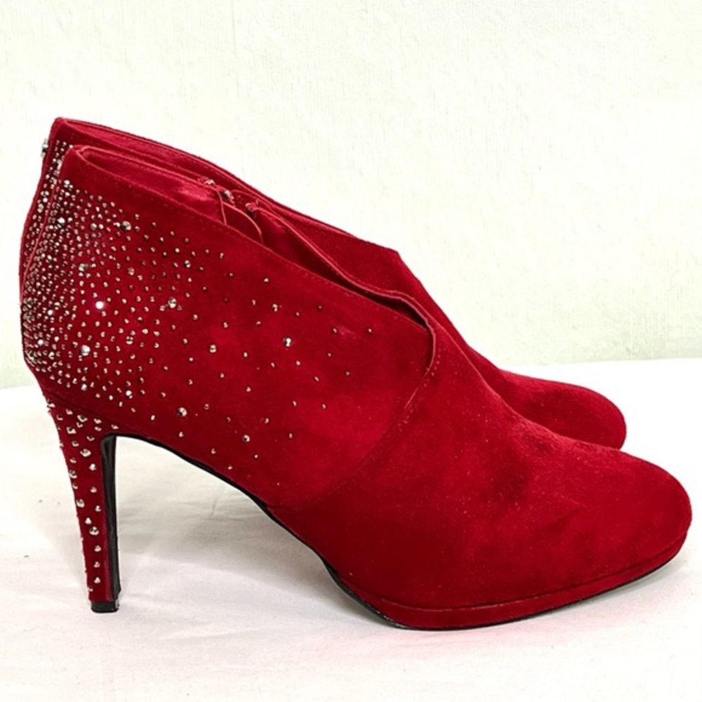 π5 for $10π Jones New York Red Suede Studded Ankle Booties - Picture 1 of 12